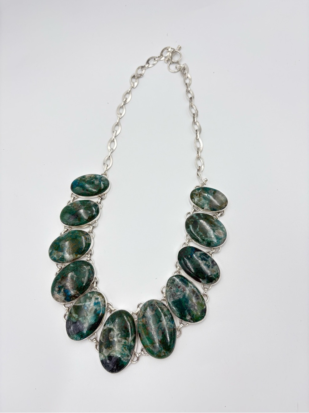 New! Chrysocolla Oval Shape Gemstone Statement Necklace Adjustable Chain